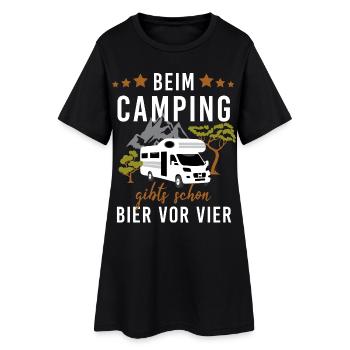 Beim Camping – Bier vor Vier! Wohnwagen - Frauen T-Shirt-Kleid - Schwarz - Vorne