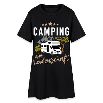 Camping aus Leidenschaft mit Wohnwagen in Natur - Frauen T-Shirt-Kleid - Schwarz - Vorne