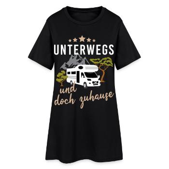 Unterwegs und doch zuhause. Camping mit Wohnmobil - Frauen T-Shirt-Kleid - Schwarz - Vorne