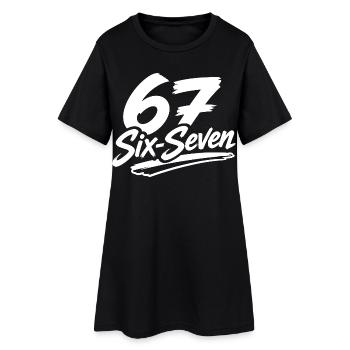 six seven | Zahlenduo 6 und 7 | Fröhliche Ziffern - Frauen T-Shirt-Kleid - Schwarz - Vorne