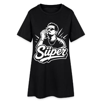 Süper Script Wortmarke Jugendwort - Frauen T-Shirt-Kleid - Schwarz - Vorne