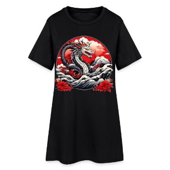 Japanischer Drachen - Frauen T-Shirt-Kleid - Schwarz - Vorne