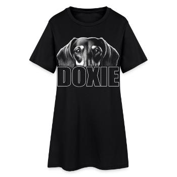 Dachshund portrait with lettering DOXIE - Women’s T-Shirt Dress - black - Front