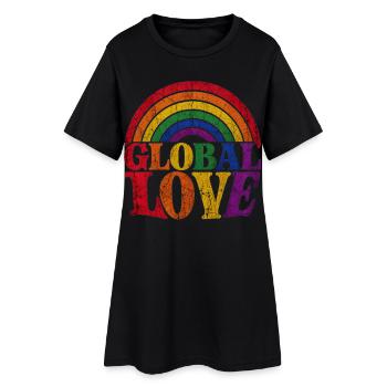 Global Love Regenbogen CSD Pride Spruch Shirt  - Frauen T-Shirt-Kleid - Schwarz - Vorne
