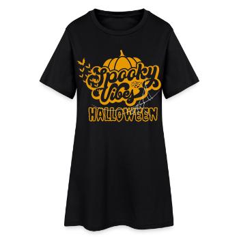 Spooky Vibes Halloween Kürbis Fledermaus Design - Frauen T-Shirt-Kleid - Schwarz - Vorne