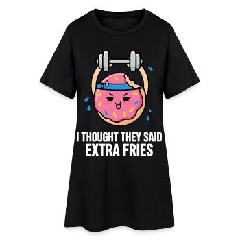 Donut beim Training mit Hantel - Frauen T-Shirt-Kleid - Schwarz - Vorne