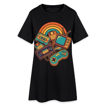 80er 90er Retro Technik Nostalgie Gamer - Frauen T-Shirt-Kleid - Schwarz - Vorne