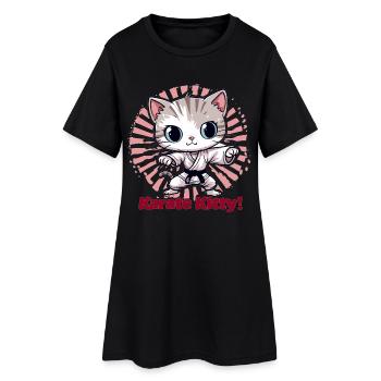 Karate Kitty - Frauen T-Shirt-Kleid - Schwarz - Vorne
