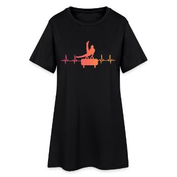 Gymnastik Sonnenuntergangs-Herzschlagturnerin - Frauen T-Shirt-Kleid - Schwarz - Vorne