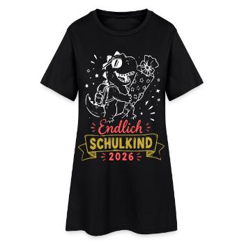 Endlich Schulkind 2026 Dino - Frauen T-Shirt-Kleid - Schwarz - Vorne