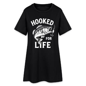 T-shirt Pêcheur accroché à vie – Fisch am Haken - Robe T-shirt Femme - noir - Devant