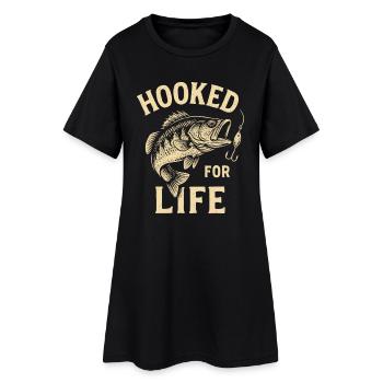 Angler T-Shirt Hooked for Life – Fisch am Haken - Women’s T-Shirt Dress - black - Front