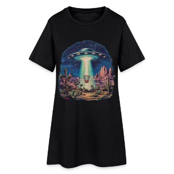 Disc Golf Korb UFO Wüste Retro Vintage Sci-Fi Moti - Frauen T-Shirt-Kleid - Schwarz - Vorne