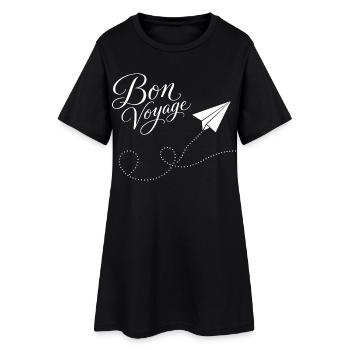 Bon Voyage Papierzug Flugzeug Motiv - Frauen T-Shirt-Kleid - Schwarz - Vorne