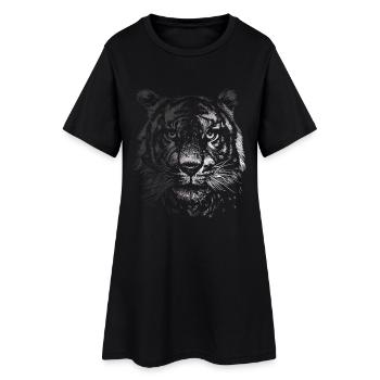 Schwarzweißes Tigerporträt - Frauen T-Shirt-Kleid - Schwarz - Vorne