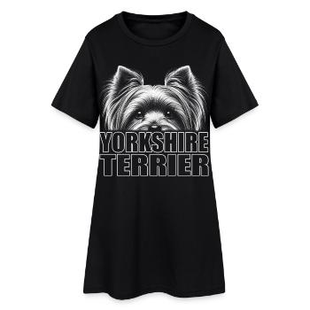 Yorkshire Terrier Porträt mit Schriftzug - Frauen T-Shirt-Kleid - Schwarz - Vorne