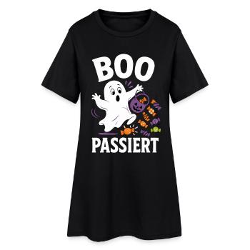 Boo passiert – Halloween-Geist mit Bonbons - Frauen T-Shirt-Kleid - Schwarz - Vorne