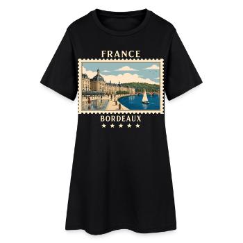 Frankreich Bordeaux Vintage Reisemarke - Frauen T-Shirt-Kleid - Schwarz - Vorne
