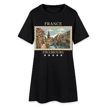 Frankreich Straßburg Vintage Reisemarke - Frauen T-Shirt-Kleid - Schwarz - Vorne