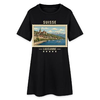 Schweiz Lausanne Vintage Reisemarke - Frauen T-Shirt-Kleid - Schwarz - Vorne