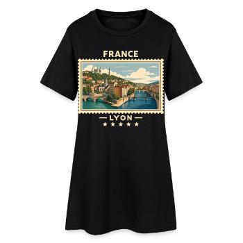 Frankreich Lyon Vintage Reisemarke - Frauen T-Shirt-Kleid - Schwarz - Vorne
