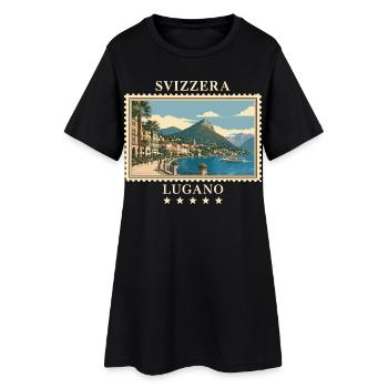 Schweiz Lugano Vintage Reisemarke - Frauen T-Shirt-Kleid - Schwarz - Vorne