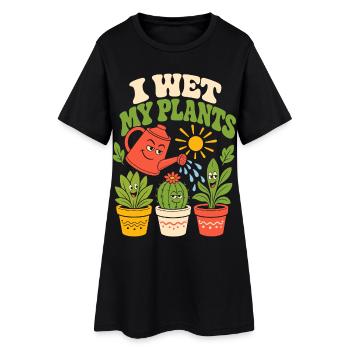 Ich gieße meine Pflanzen - Frauen T-Shirt-Kleid - Schwarz - Vorne