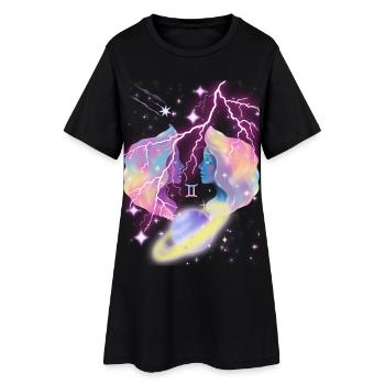 Zwillinge – Astrologiegeschenk - Frauen T-Shirt-Kleid - Schwarz - Vorne