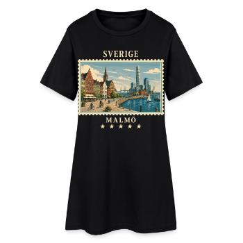 Schweden Malmö Vintage Reisemarke - Frauen T-Shirt-Kleid - Schwarz - Vorne