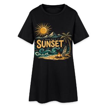 Verpassen Sie niemals einen Surfstrand bei Sonnenuntergang - Frauen T-Shirt-Kleid - Schwarz - Vorne