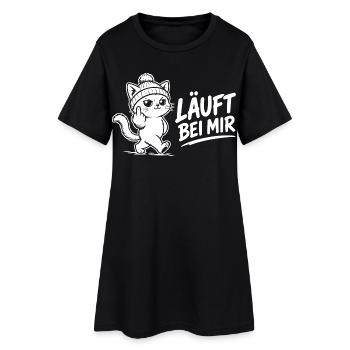 Katzen Shirt – Läuft bei mir - Frauen T-Shirt-Kleid - Schwarz - Vorne
