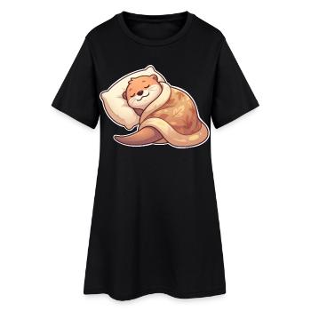 Schlafender Otter - Frauen T-Shirt-Kleid - Schwarz - Vorne