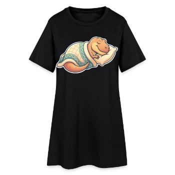 Schlafender Dinosaurier - Frauen T-Shirt-Kleid - Schwarz - Vorne