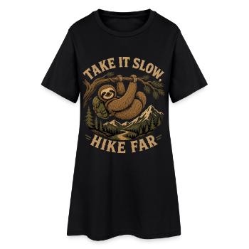 Take It Slow Hike Far Faultier - Frauen T-Shirt-Kleid - Schwarz - Vorne