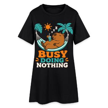 Busy Doing Nothing Capybara - Frauen T-Shirt-Kleid - Schwarz - Vorne