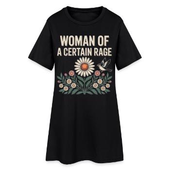Woman Of A Certain Rage Flowers Bird Shirt Sticker - Women’s T-Shirt Dress - black - Front