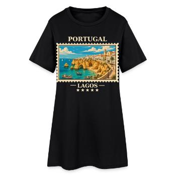 Portugal Lagos Vintage Reisemarke - Frauen T-Shirt-Kleid - Schwarz - Vorne