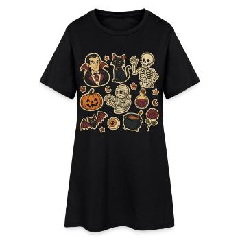 Grusel-Halloween Sticker-Set - Frauen T-Shirt-Kleid - Schwarz - Vorne