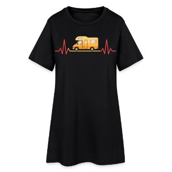 Camping Liebe mit dem Herzschlag und Wohnmobil  - Frauen T-Shirt-Kleid - Schwarz - Vorne