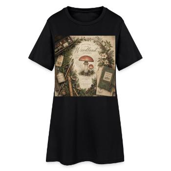 Mushroom Illustration Retro Mural Forest Decoration Poster - Women’s T-Shirt Dress - black - Front