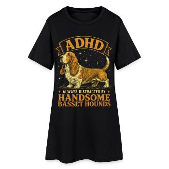 Funny Basset Hound Dog Breed ADHD - Women’s T-Shirt Dress - black - Front
