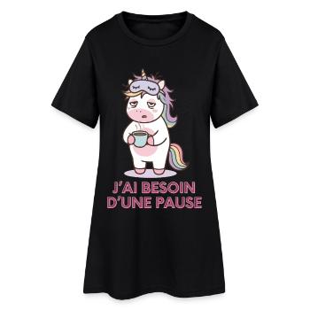Licorne Fatiguée – Cadeau Humour - Robe T-shirt Femme - noir - Devant