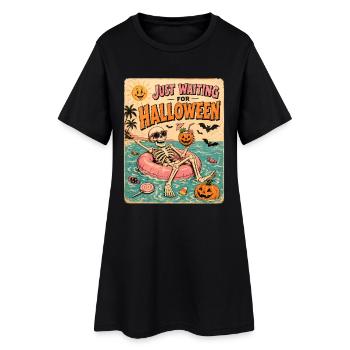 Attendant l’anticipation du squelette d’Halloween - Robe T-shirt Femme - noir - Devant