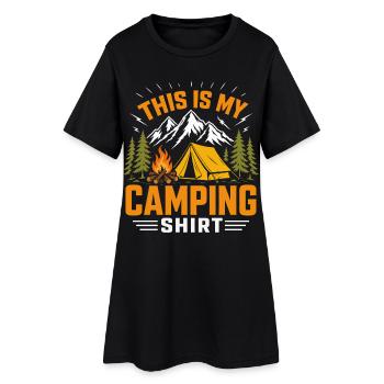Camping Shirt Berge Lagerfeuer - Frauen T-Shirt-Kleid - Schwarz - Vorne