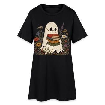 Adorables livres de fantômes T-shirt fleurs sauvages - Robe T-shirt Femme - noir - Devant