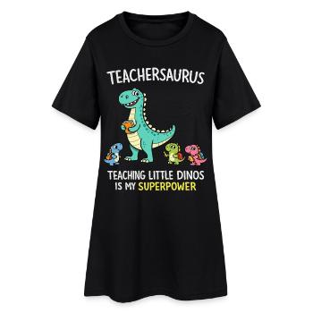 Teachersaurus Teacher Humor with Little Dinosaur - Women’s T-Shirt Dress - black - Front