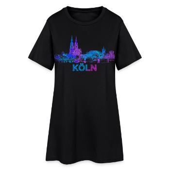 Köln Stadt Skyline Blau Purpur - Frauen T-Shirt-Kleid - Schwarz - Vorne