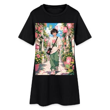 Promenade printanière à travers la Blumengasse - Robe T-shirt Femme - noir - Devant