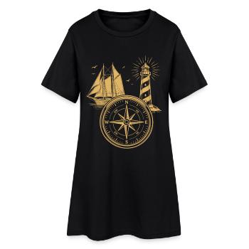 Maritim Kompass Segelschiff Norden Leuchtturm  - Frauen T-Shirt-Kleid - Schwarz - Vorne