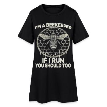 Bee Motif Honeycomb Beekeeper Hat Beekeeper Suit Vintage Beekeeper - Women’s T-Shirt Dress - black - Front